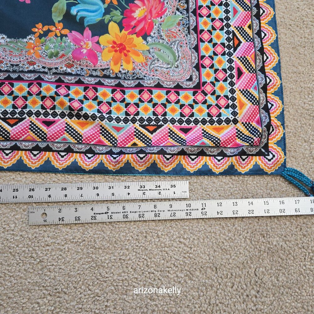 NWOT Johnny Was Silk Scarf Floral Boho Square #16 - Picture 10 of 10